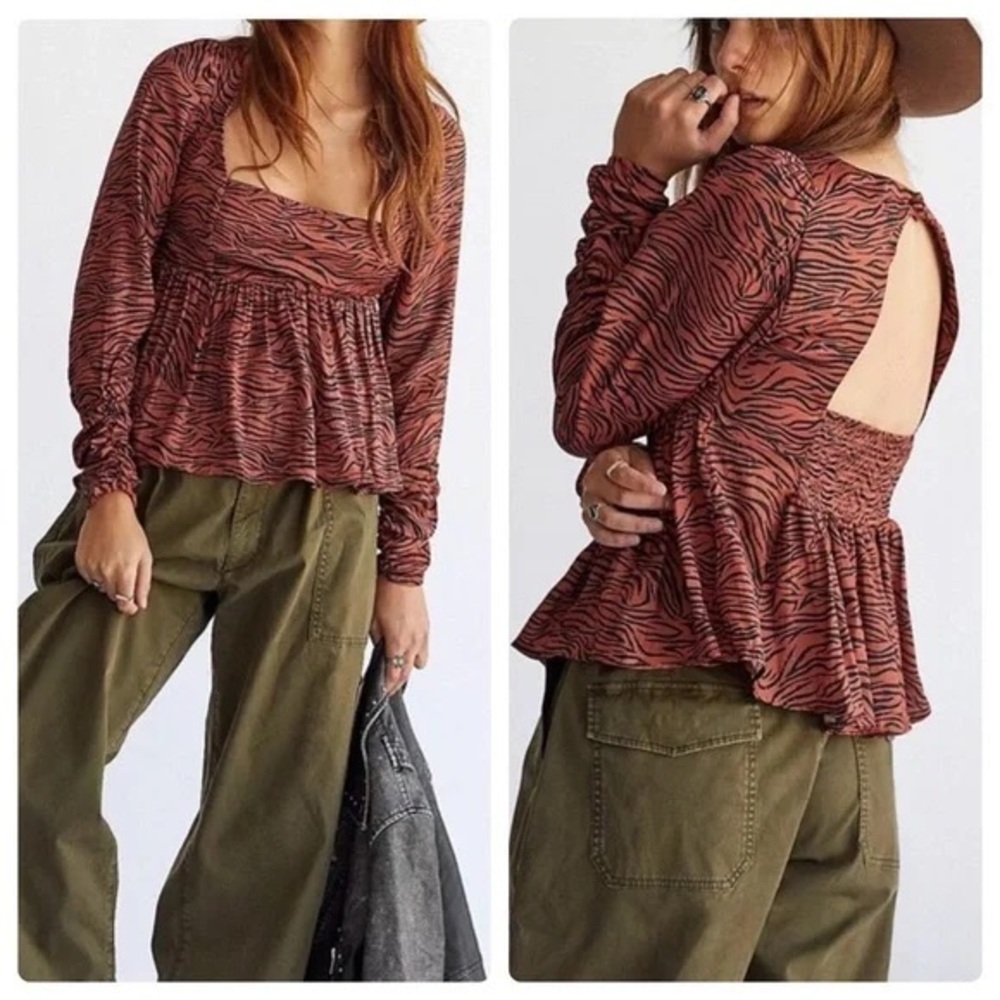 EUC Free People Silent Rawr Printed Top